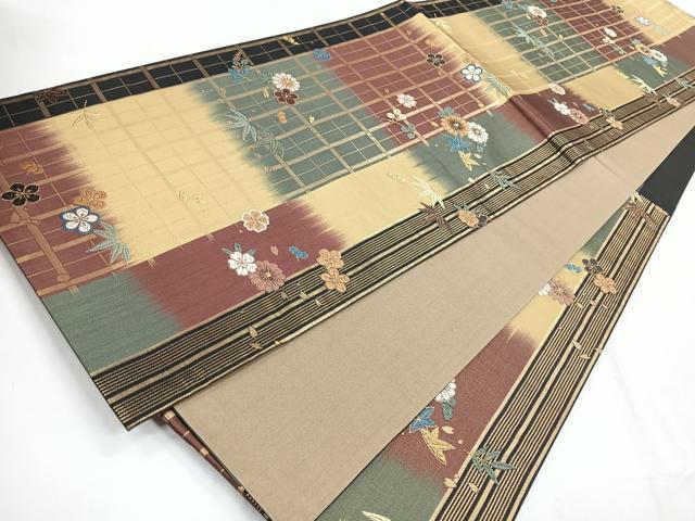 平和屋着物◎六通柄袋帯　唐織　花格子　金糸　正絹　逸品　CABG1210nb
