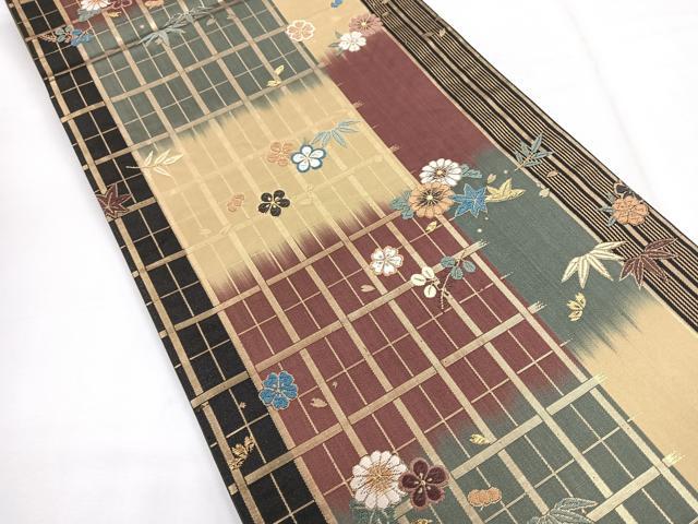 平和屋着物◎六通柄袋帯　唐織　花格子　金糸　正絹　逸品　CABG1210nb