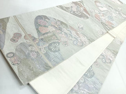 平和屋着物◎六通柄袋帯　唐織　九百錦　御所車花文　プラチナ二重箔　正絹　逸品　CABG1221nb