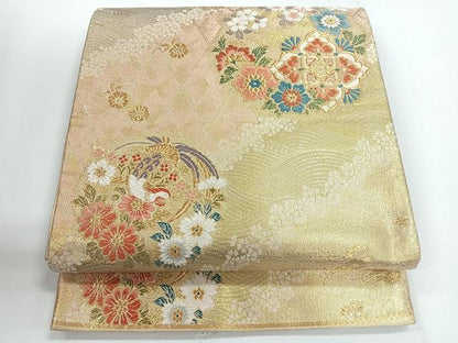 平和屋着物◎六通柄袋帯 唐織 花蝶丸文 金糸 正絹 逸品 CABG1225nb