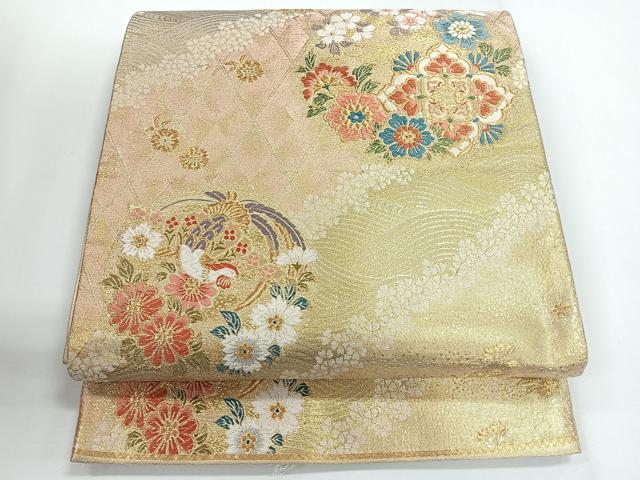 平和屋着物◎六通柄袋帯 唐織 花蝶丸文 金糸 正絹 逸品 CABG1225nb