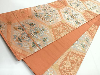 平和屋着物◎六通柄袋帯 更紗花文 金糸 正絹 逸品 CABG1226nb