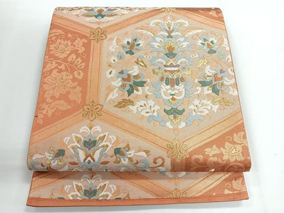 平和屋着物◎六通柄袋帯 更紗花文 金糸 正絹 逸品 CABG1226nb