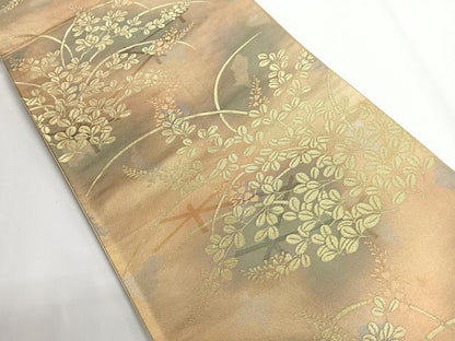 平和屋着物◎六通柄袋帯 萩 金糸 正絹 逸品 CABG1231nb
