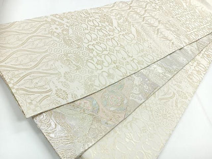 平和屋着物◎両面 全通柄袋帯 扇絵四季草花文 金糸 正絹 逸品 CABG1239nb