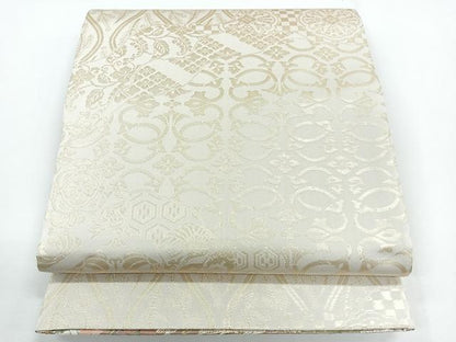 平和屋着物◎両面 全通柄袋帯 扇絵四季草花文 金糸 正絹 逸品 CABG1239nb