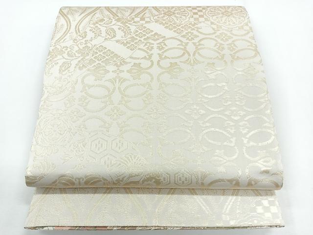平和屋着物◎両面 全通柄袋帯 扇絵四季草花文 金糸 正絹 逸品 CABG1239nb