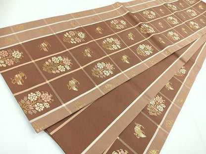 平和屋着物◎六通柄袋帯 花鳥格子 金糸 三越扱い 正絹 逸品 CABG1240nb