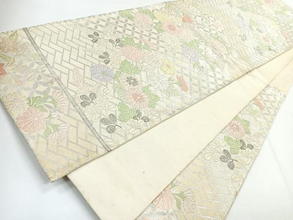 平和屋着物◎六通柄袋帯 唐織 草花文 銀糸 正絹 逸品 CABG1245nb