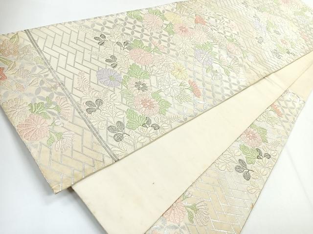 平和屋着物◎六通柄袋帯 唐織 草花文 銀糸 正絹 逸品 CABG1245nb