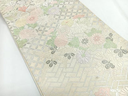 平和屋着物◎六通柄袋帯 唐織 草花文 銀糸 正絹 逸品 CABG1245nb