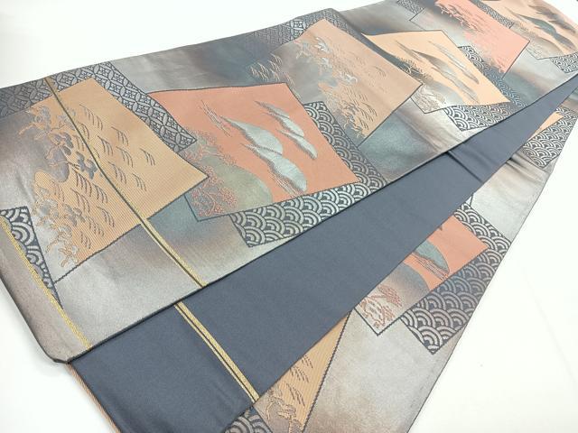 平和屋着物◎全通柄袋帯 色紙風景文 金糸 正絹 逸品 CABG1248nb