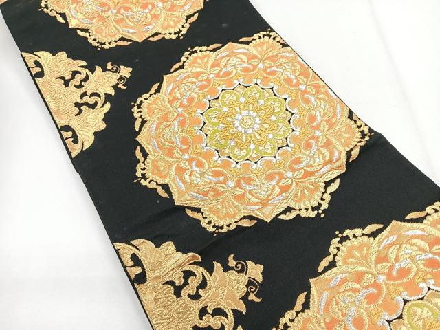 平和屋着物◎六通柄袋帯 正倉院花文 黒地 金銀糸 正絹 逸品 CABG1253nb
