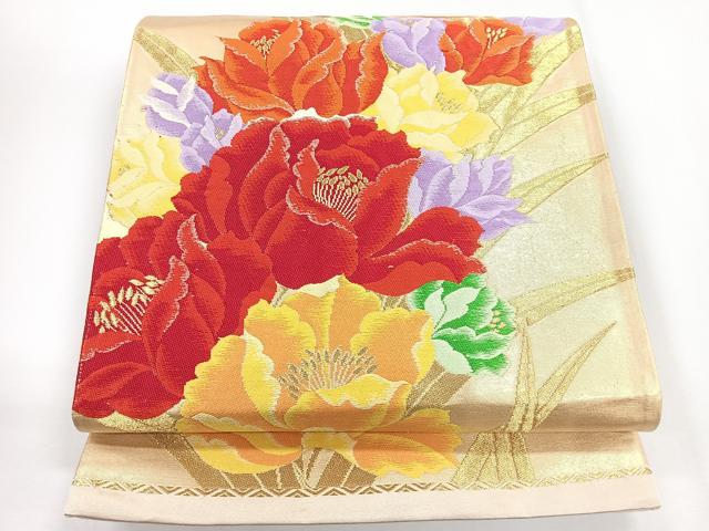 平和屋着物◎六通柄袋帯　花尽くし　金糸　正絹　逸品　CABG1261nb