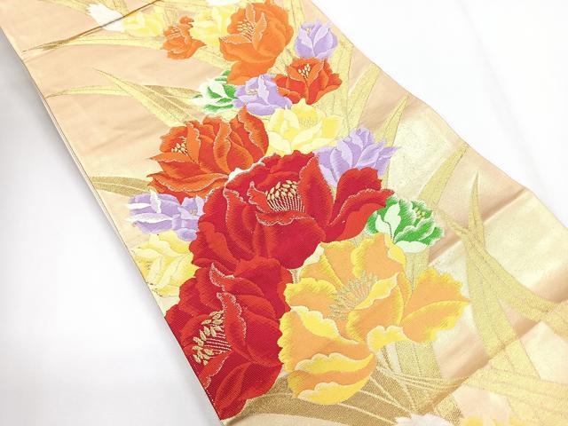 平和屋着物◎六通柄袋帯　花尽くし　金糸　正絹　逸品　CABG1261nb