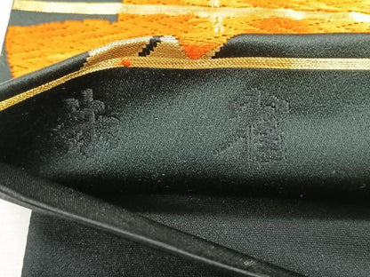 平和屋着物◎六通柄袋帯　唐織　朱雀　黒地　金糸　正絹　逸品　CABG1267nb