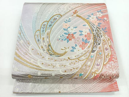 平和屋着物◎六通柄袋帯 唐織 孔雀花文 金銀糸 正絹 逸品 CABG1268nb