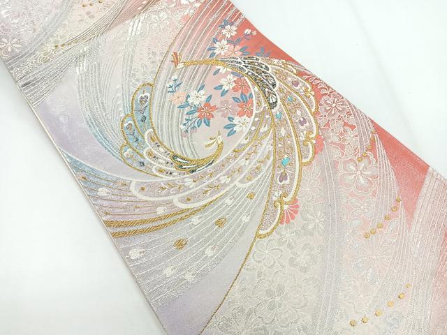平和屋着物◎六通柄袋帯 唐織 孔雀花文 金銀糸 正絹 逸品 CABG1268nb