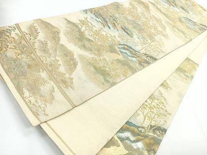 平和屋着物◎西陣　六通柄袋帯　風景文　金糸　正絹　逸品　CABG1269nb
