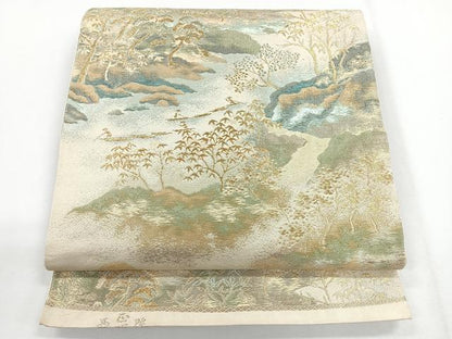 平和屋着物◎西陣　六通柄袋帯　風景文　金糸　正絹　逸品　CABG1269nb