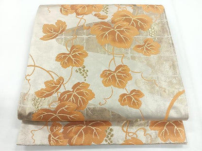 平和屋着物◎六通柄袋帯 葡萄蔦の葉文 金糸 正絹 逸品 CABG1273nb