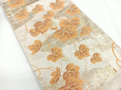 平和屋着物◎六通柄袋帯 葡萄蔦の葉文 金糸 正絹 逸品 CABG1273nb