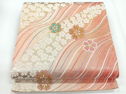 平和屋着物◎六通柄袋帯　舞桜文　金銀糸　正絹　逸品　CABG1274nb