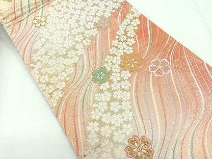 平和屋着物◎六通柄袋帯　舞桜文　金銀糸　正絹　逸品　CABG1274nb