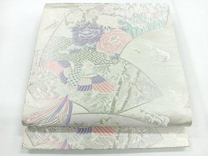 平和屋着物◎六通柄袋帯　唐織　九百錦　地紙花文　銀糸　正絹　逸品　CABG1275nb