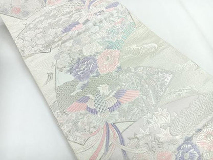 平和屋着物◎六通柄袋帯　唐織　九百錦　地紙花文　銀糸　正絹　逸品　CABG1275nb