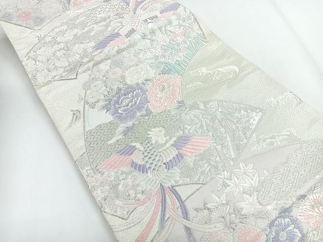 平和屋着物◎六通柄袋帯　唐織　九百錦　地紙花文　銀糸　正絹　逸品　CABG1275nb