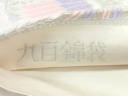 平和屋着物◎六通柄袋帯　唐織　九百錦　地紙花文　銀糸　正絹　逸品　CABG1275nb