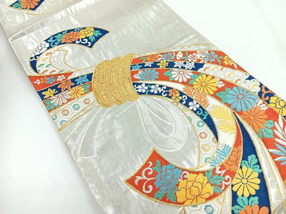 平和屋着物◎六通柄袋帯　唐織　束ね熨斗花文　金銀糸　正絹　逸品　CABG1277nb