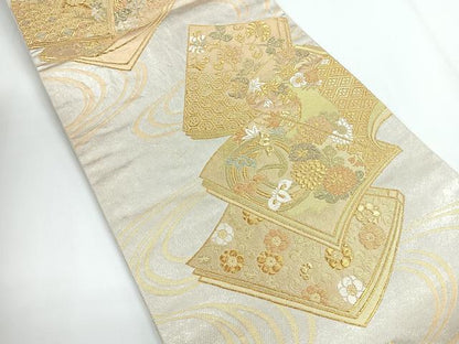 平和屋着物◎六通柄袋帯　冊子花文　金銀糸　正絹　逸品　CABG1281nb