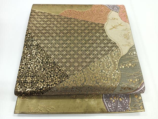 平和屋着物◎六通柄袋帯　吉祥文様　黒地　金糸　正絹　逸品　未使用　CABG1285nb