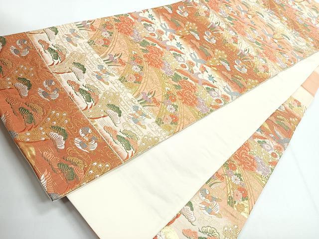平和屋着物◎六通柄袋帯　唐織　花蝶文　金糸　正絹　逸品　CABG1287nb