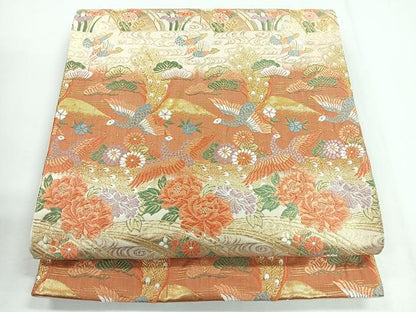 平和屋着物◎六通柄袋帯　唐織　花蝶文　金糸　正絹　逸品　CABG1287nb