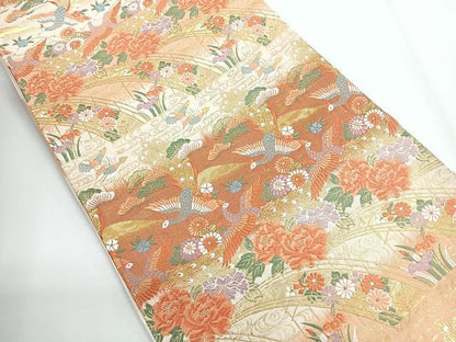 平和屋着物◎六通柄袋帯　唐織　花蝶文　金糸　正絹　逸品　CABG1287nb