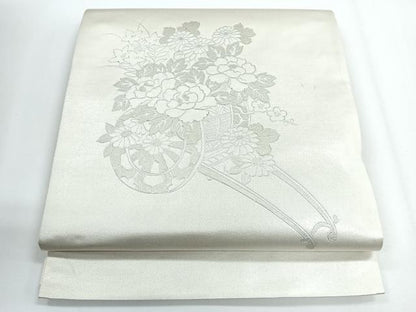 平和屋着物◎太鼓柄　花車文　銀彩　袋帯　正絹　逸品　CABG1292nb