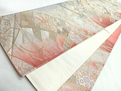 平和屋着物◎六通柄袋帯　唐織　吉祥文様　金銀糸　正絹　逸品　CABG1305nb