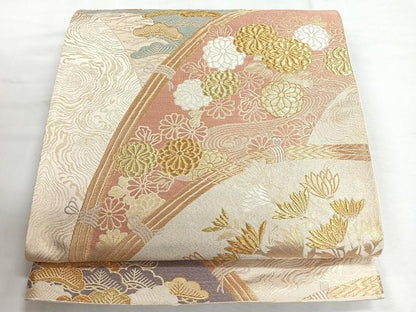 平和屋着物◎六通柄袋帯　唐織　籬花文　金糸　正絹　逸品　CABG1307nb