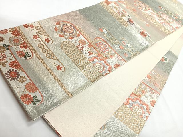 平和屋着物◎六通柄袋帯　唐織　霞花文　金銀糸　正絹　逸品　CABG1311nb