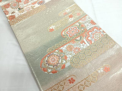 平和屋着物◎六通柄袋帯　唐織　霞花文　金銀糸　正絹　逸品　CABG1311nb