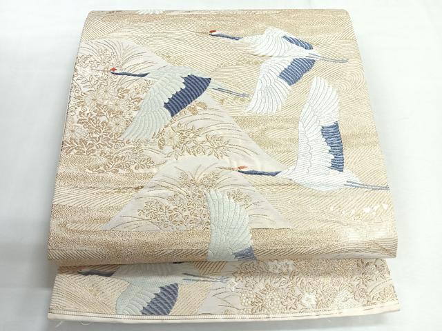 平和屋着物◎六通柄袋帯　唐織　煌曜鶴寿文　金糸　正絹　逸品　CABG1313nb