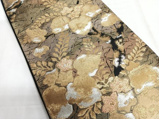 平和屋着物◎六通柄袋帯　光琳花文　黒地　金銀糸　正絹　逸品　CABG1317nb