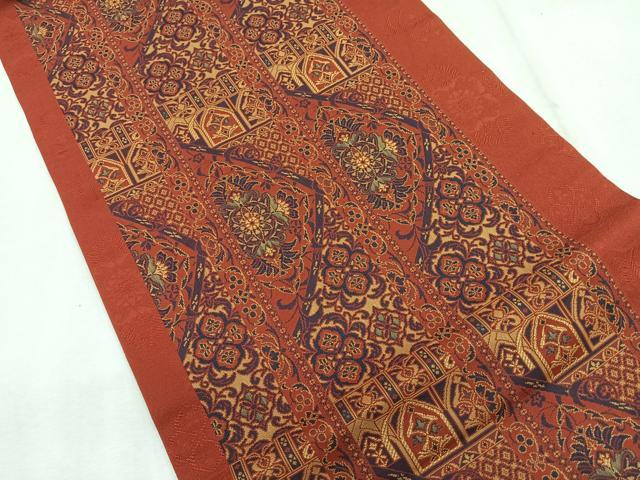 平和屋着物◎全通柄　九寸名古屋帯　花間道　正絹　逸品　CABG1322nb