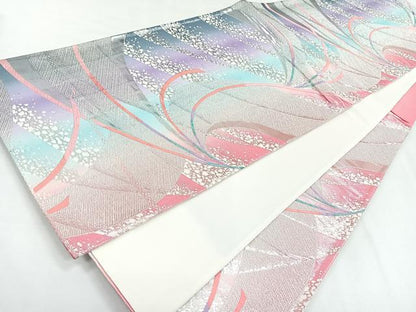 平和屋着物◎六通柄袋帯　流線文　銀糸　正絹　逸品　CABG1325nb