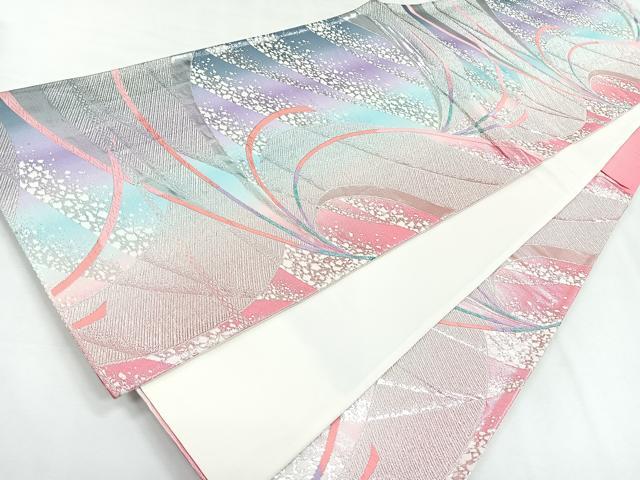 平和屋着物◎六通柄袋帯　流線文　銀糸　正絹　逸品　CABG1325nb