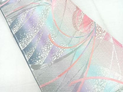 平和屋着物◎六通柄袋帯　流線文　銀糸　正絹　逸品　CABG1325nb
