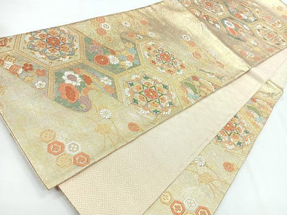 平和屋着物◎佐賀錦 六通柄袋帯 亀甲花文 金糸 正絹 逸品 CABG1331nb